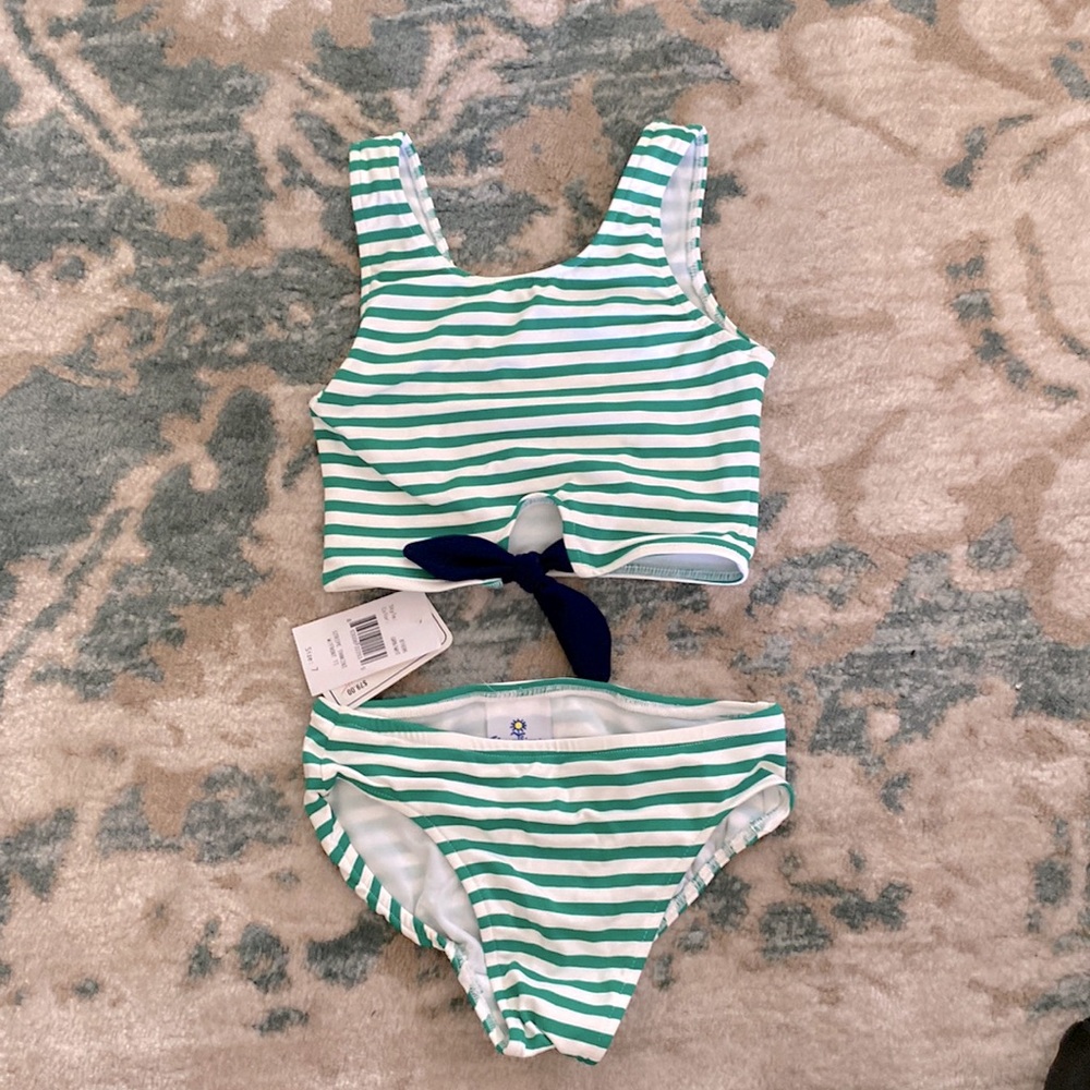 Little girls Florence Eisemen two piece swim suit striped NWT
